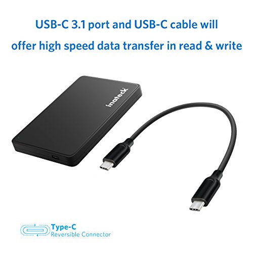 Inateck USB-C 3.1 2,5-Zoll externes HDD Hard Drive Disk festplatten Gehäuse Hülle mit USB-C Schnittstelle Optimiert für SSD/HDD, Unterstützt SATA III/II/I Werkzeugloses Design – Schwarz - 2