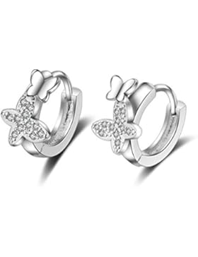 Creolen Damen mädchen 925er Sterling Sliber mit Zirkonia Schmetterling Mode Ohrringe