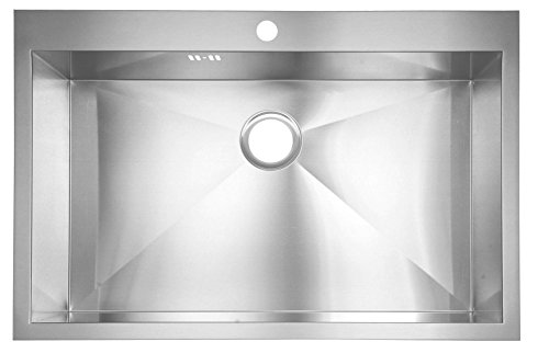 XL groß 1 Becken Handgefertigtes Nullradius eckiges Küchen Spülbecken. Gebürstete Edelstahl Einbauspüle (DS027) - 3