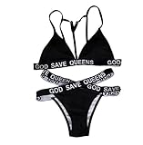 DODOING Sexy Strand Damen Frauen Letter Printed Bandage Bandeau Bikini Set Badeanzug Bademode - 4