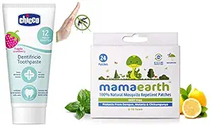 Chicco Toothpaste, Strawberry Flavour For 12M+ Baby, Fluoride Free, Preservative Free (50 Ml)&Mamaearth Natural Repellent Mosquito Patches For Babies With 12 Hour Protection
