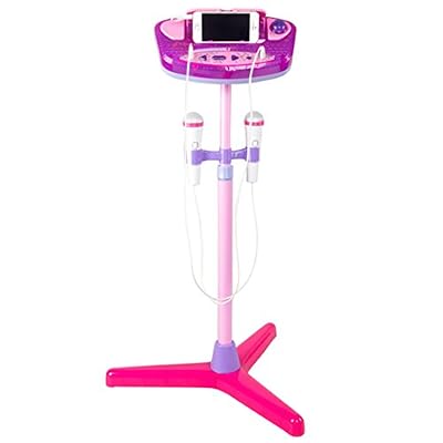 FOKOM Machine de Karaoké à pied avec 2 Microphones Support Adjustable Musique instrument pour Enfant –Rose