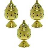 LotusFeet Spirituality Brass Star Nandha Deep with Stand, Diya/Oil Lamp in 100% Brass for Temple, Home &amp; Office Decor - Set of 3