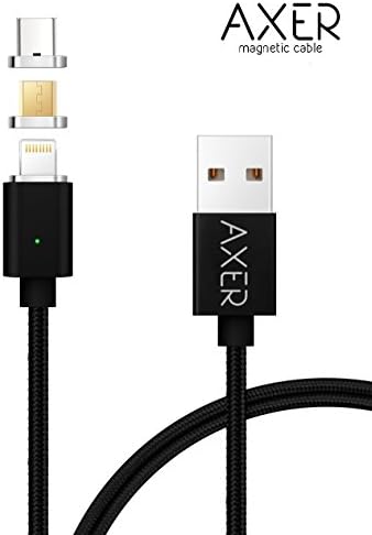 Magnetic Charger Cable AXER USB to Lightning+Type-C+Micro USB 3 in 1 Multiple 2.4A Quick USB Charging Cable for Android &amp; iPhone X 8 7 6 6s 5s plus iPad Samsung Galaxy S6 S7 S8 plus Lg G5 (Black)