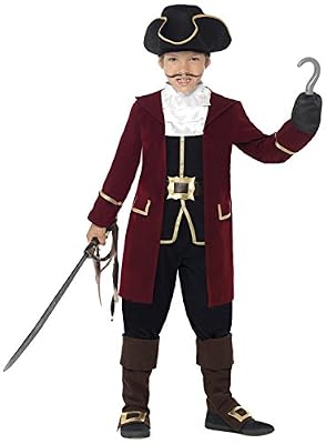 Smiffy's Smiffys Déguisement Enfant, Capitaine pirate, avec veste, gilet, pantalon, foulard et chapeau, Âge 4-6 ans, Couleur: Noir, 43997