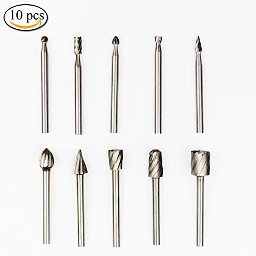 Pingranso HSS Routing Router Bits Burr Rotary Tools-1/8" (3mm) Shank, for Dremel, Woodworking, Carving, Engraving, Drilling Rotary Tools (10 Pcs)
