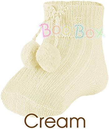 High Quality Cute Decorative Cotton Blend Baby Girl Unisex Cream Pink White POM POM Ankle Socks (Newborn to 18 months) 10% with TWO or more purchases (Cream/Ivory, 12-18 months)