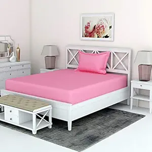 BEVI - Home Super Solid Texture 144 TC Single Bedsheet with 1 Pillow Cover- (Baby Pink)