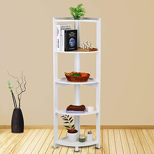 Zerone Libreria Esquina Blanco, Estantería Rinconera Estrecha Madera