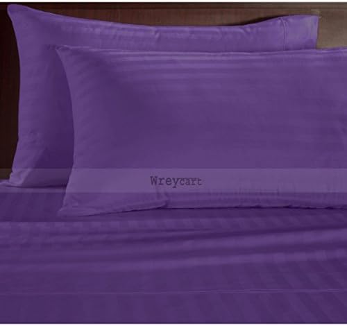 Dreamz Bedding Hotel Collection Egyptian Cotton 600-Thread-Count Sateen 4 PCs Sheet Set (Fitted Sheet 20 Cm Pocket Depth) UK King, Purple Stripe