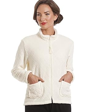 Damen Hausmantel aus weichem Fleece - Reißverschluss - Elfenbein