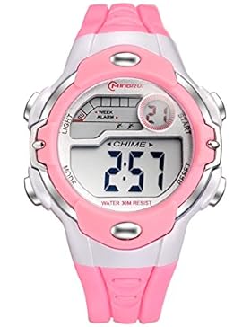 Kind] Sportuhr,Digitale stoppuhr 30m wasserdicht Leuchtend Kalender Monat der woche Multifunktion Mädchen Student...