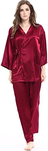 Women Silk Satin Pajamas Set Long Sleepwear Soft Loungewear with Pants S-XXL