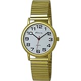 Ravel leicht lesbare Uhr an dehnbarem Men'- Armbanduhr Analog Edelstahl Gold R0208011S Armband vergoldet