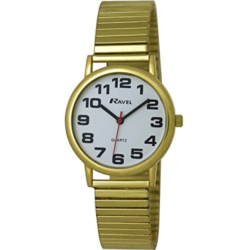 Ravel leicht lesbare Uhr an dehnbarem Men'- Armbanduhr Analog Edelstahl Gold R0208011S Armband vergoldet Ravel leicht lesbare Uhr an dehnbarem Men'- Armbanduhr Analog Edelstahl Gold R0208011S Armband vergoldet