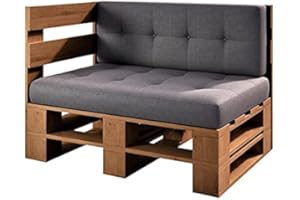 Sunnypillow Pallet Furniture, Euro Pallets, Indoor and Outdoor Lounge, Garden Furniture, Wood Garden Furniture Set, Lounge Furniture, Terrace, Balcony, Loft Style, Pallets, Solid Wood, 2-seater Sofa, Mottled, Natural