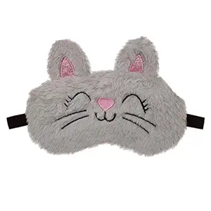 Jenna Cute Sleeping Eye Shade Mask Cover for Insomnia, Meditation, Puffy Eyes and Dark Circles Fur Cat Grey