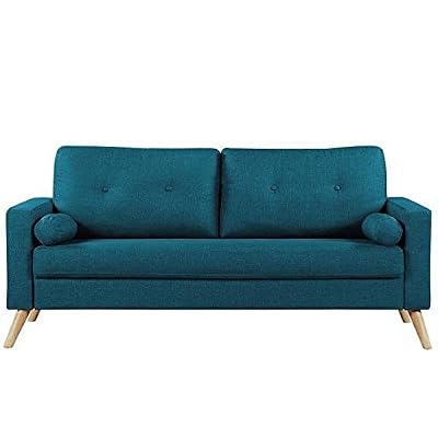 Générique IBRA Canape droit fixe 3 places - Tissu bleu - Scandinave - L 181 x P 86 cm