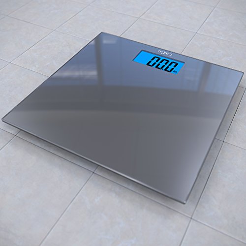 MyBeo – Digitale Personenwaage / Körperwaage | im Slim Design | max. 150kg | 4x DMS Mess-Sensoren | Kg, lb, st Einheit wählbar | 3,5″ (8,9cm) LED-Display - 7