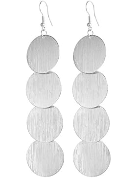 2LIVEfor Statement Ohrringe Pailletten Matt Blatt Silber Rund Ohrhänger Retro Ohrringe lang hängend Blätter Vintage...