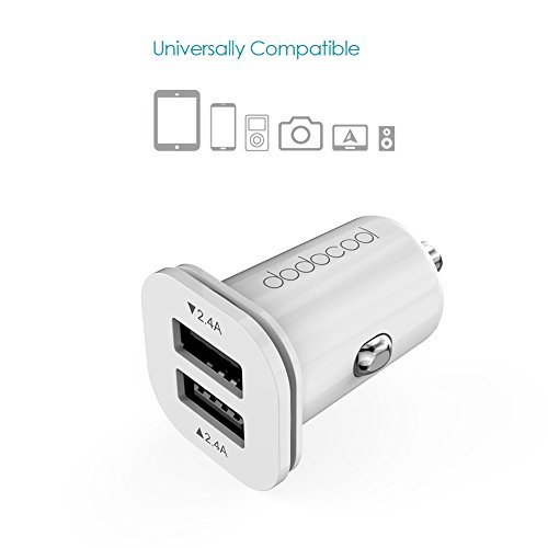 dodocool Mini Cargador de coche 24W 4 8A Dual USB Cargador m  s peque  o y compacto para Phone 6s  iPad  Samsung Galaxy S7 y otros Dispositivos Color Blanco