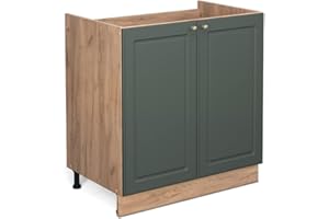 Vicco mobile lavello cucina Fame-Line, Verde-oro Country House/Quercia dorata, 80 cm senza piano di lavoro