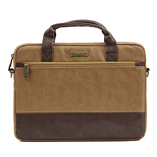 Laptoptasche 13.3, Evecase Premium Doppelfarbige Umhängetasche mit Gepolstert Laptopfach, Fronttasche, Zubehörfach für Laptop in 13,3 Zoll – Fuchs Braun - 2