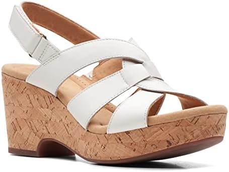 Clarks Sandalo da donna con zeppa Giselle Beach, Pelle bianca., 10 Wide