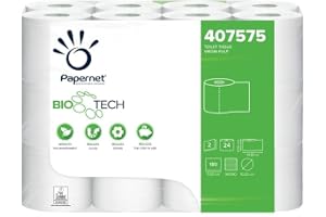 Papernet Bio Tech – toalettpapper (407575s), 1 förpackning med 24 rullar av ren cellulosa, bekämpar naturligt patogena bakterier, 2 lager, 180 ark per rulle