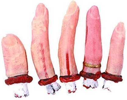 Yasson Set of 5 Fake Cut Off Bloody Severed Fingers - Disgusting Scary Blood Horror Halloween Fancy Dress Accessory Decoration