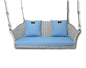 BrookWood - Outdoor Furniture 2 Seater Swing Chair - White + Golden Checks