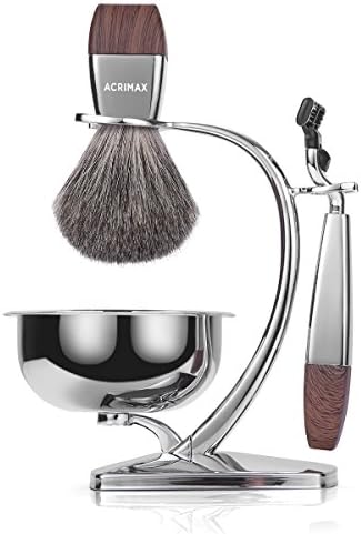 ACRIMAX Exclusive Men's Grooming Set - Premium Badger Hair Shaving Brush &amp; Luxury Stand With Elite Holder For Soap Bowl, High Precision FUSION5 Razor, Ideal For Every Modern Man, Luxurious Gift Box Set (FUSION5)