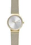 Skagen Damen-Armbanduhr Analog Quarz One Size, weiß, Gold