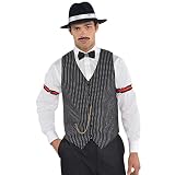 Nadelstreifen, schwarz-weiß, vergoldete Kette, Button-Up, 20er-Jahre inspiriert