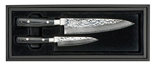 YAXELL Damasco Zen - Coltello da Cucina + Coltello Universale in Confezione Regalo, 37 Strati, Nucleo 61 - 62 HRC