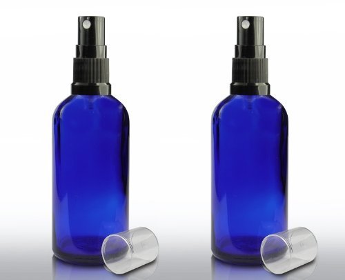 Set mit 2 Flaschen 100ml BLAU Glasflasche Mit Schwarz Zerstäuber Zerstäuber - Mistelzweig Zerstäuber - Für ätherisches Öl - Aromatherapie Verwendung - Zimmer Reinigung