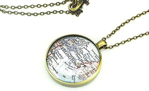 Handmade 1953 Wellington map necklace New Zealand jewelry bronze memento gift for her