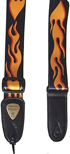Adjustable Polyester Guitar Strap With Leather Ends (Flame)