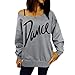 Produktbild JURTEE Frühling Damen Lose Slash Neck Sweatshirt Damen Beiläufig Brief Tanzen Pullover Tops Bluse Schulterfrei Oberteile(Large,Grau)