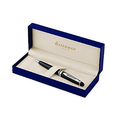 Waterman Expert Mat Noir Attributs Chromés Stylo Bille Pointe Moyenne - dans son Écrin