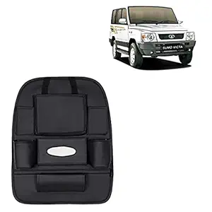 RD Universal PU Leather Car Auto Seat Back Organizer Multi Pocket Travel Storage Bag with Hangers, Tissue Paper and Bottle Holder-Black Colour Compatible for Tata Sumo Victa