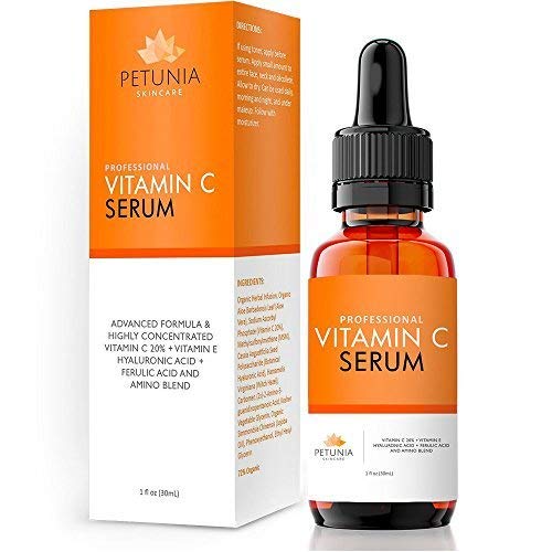 Petunia Skincare Vitamin C Serum for Face 20% with Hyaluronic Acid and Ferulic Acid, Anti Aging Collagen Booster, Natural Organic Skin Care for Acne Scars, Wrinkles, Fades Dark, Age Spot, Sun Damage