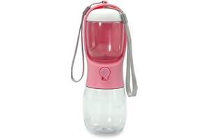 LOVE HEALS Borraccia Portatile per Cani 2 in 1 | Bottiglia Dosatrice Multifunzione per Acqua e Cibo da 300 ml + 100 gr (Rosa)