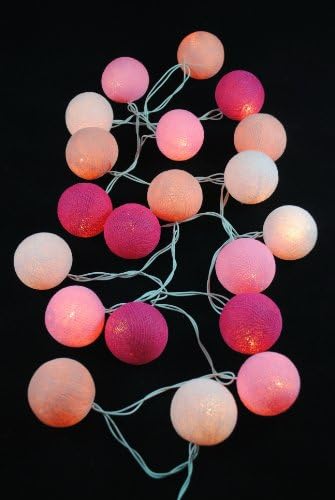 Pink Lady Cotton Ball String Lights Fairy Party Decor Wedding Bedroom Garden and Spa Lighting by Yoocotton