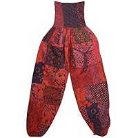 Mogul Interior Womens Colorful Patchwork Harem Pants Printed Elastic High Waist Comfortable Pants