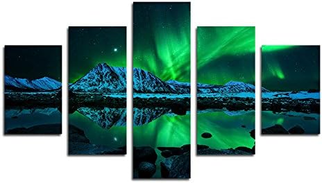SwmArt 5 Piece HD printed aurora borealis painting on canvas printing decoration room canvas prints image (no frame) Swm108 50 inch x30 inch