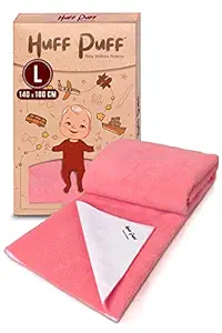 HuFF PuFF Baby Dry Sheet Washable Instandry Extra Absorbent Bed Protector Dry Sheet Skin Friendly and Heat Free Mattress - Large (140cm * 100cm) - Salmon Rose