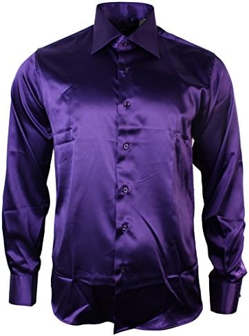 Mens Italian Design Purple Silk Satin Finish Shirt Smart Slim Fit