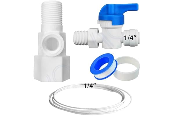 Konvio Neer Plastic Inlet Valve/Connector, 1/4" (6mm) Push Fit Connection, Teflon Tape with 1/4" Pipe For RO/UV/Water Filter Purifier (DV Set), White