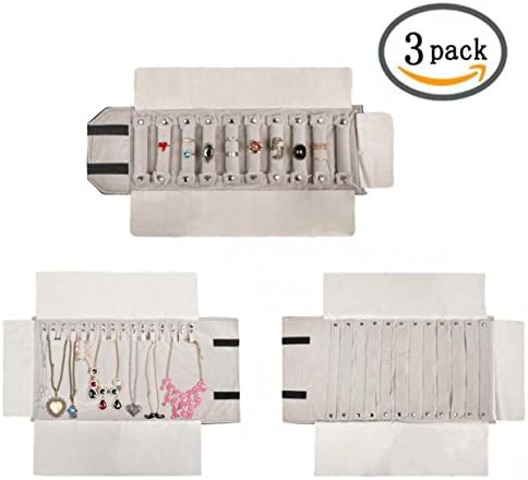 WODISON Portable Travel Jewelry Roll up Bag Organizer Case for Rolling Ring Necklace Earring (Pack of 3)